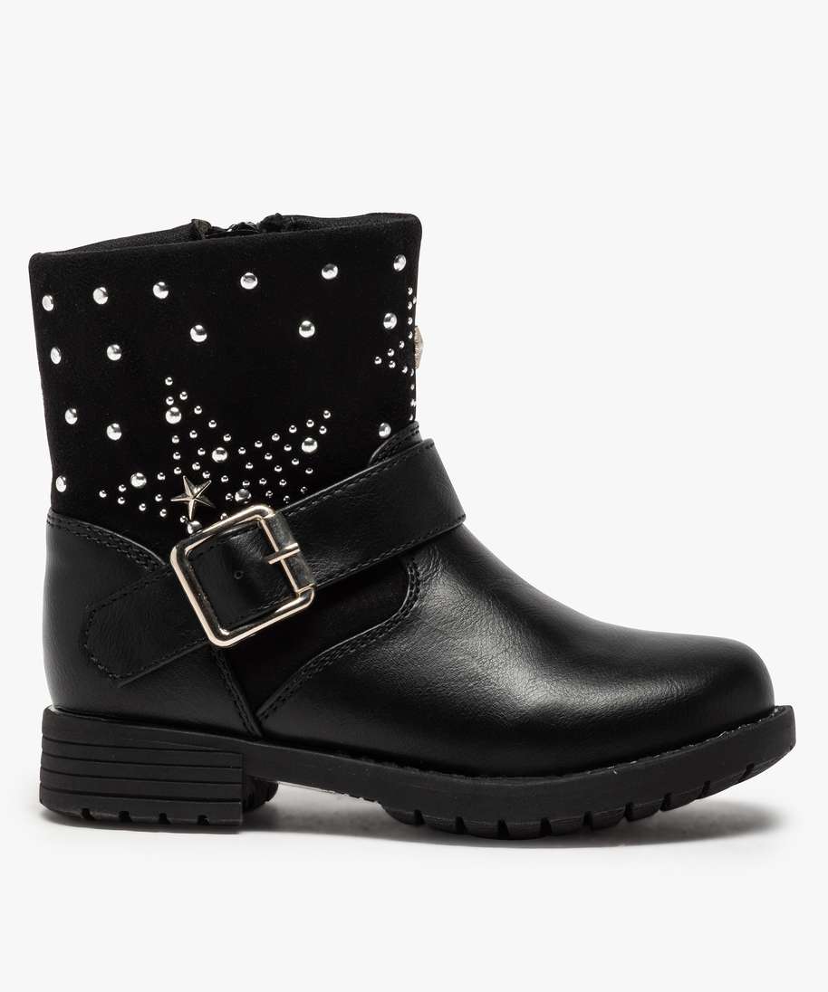 boots fille zippes ornes de clous metalliques noir bottes et boots fille GEMO