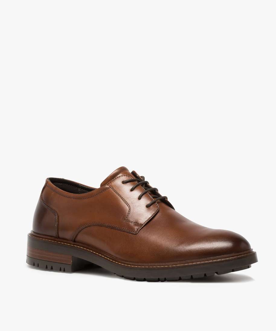 derbies homme unis en cuir a semelle crantee orange chaussures de