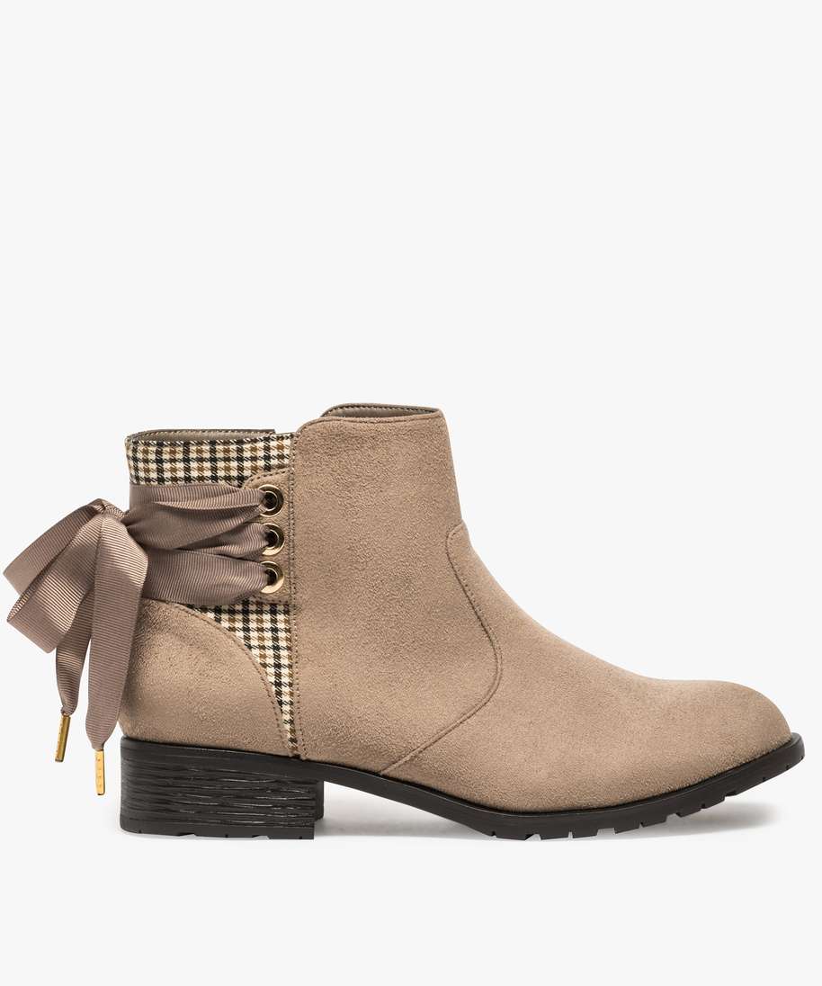 boots femme en suedine et ruban decoratif brun bottines et boots