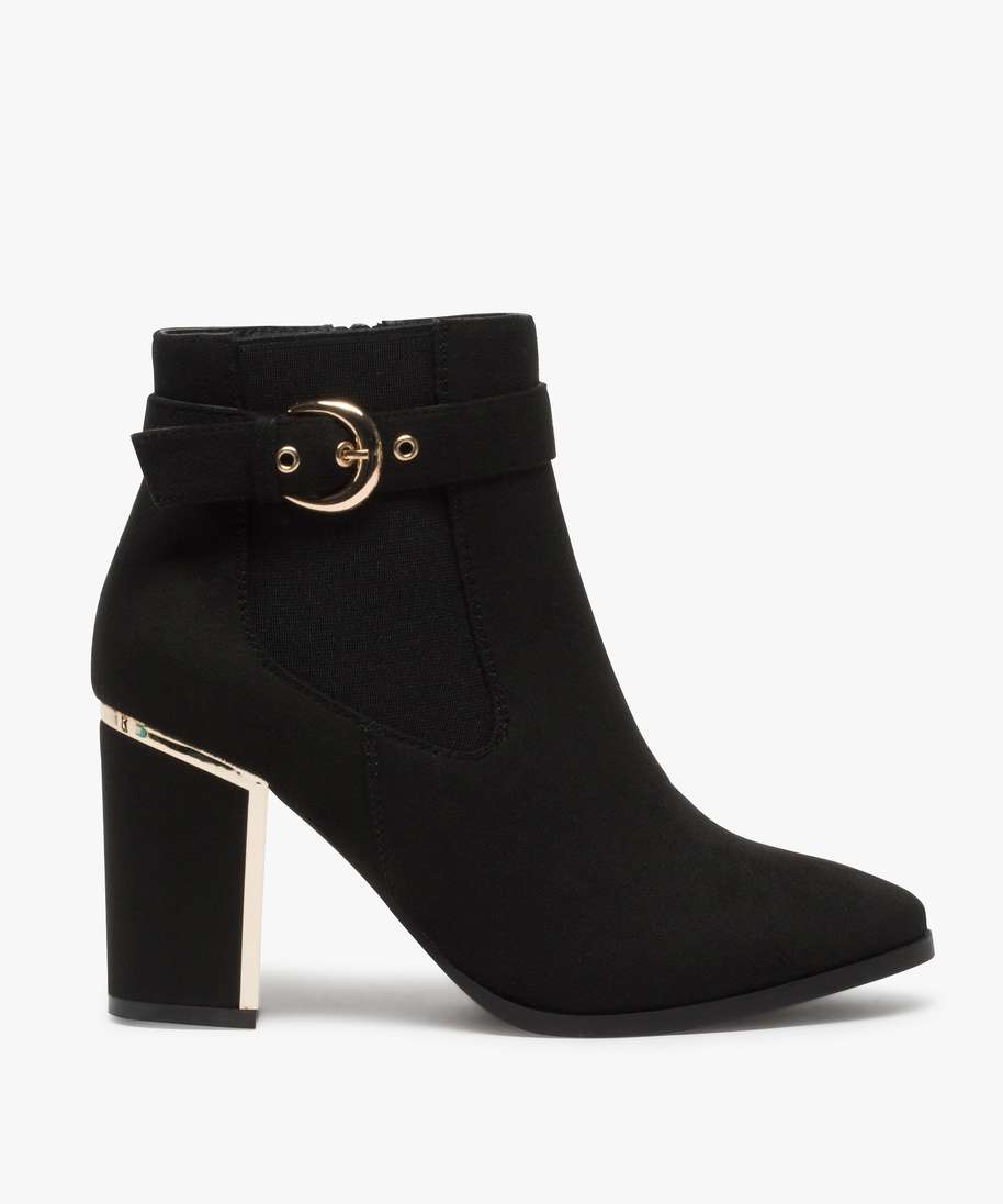 boots femme a talon unis en suedine details metallises noir