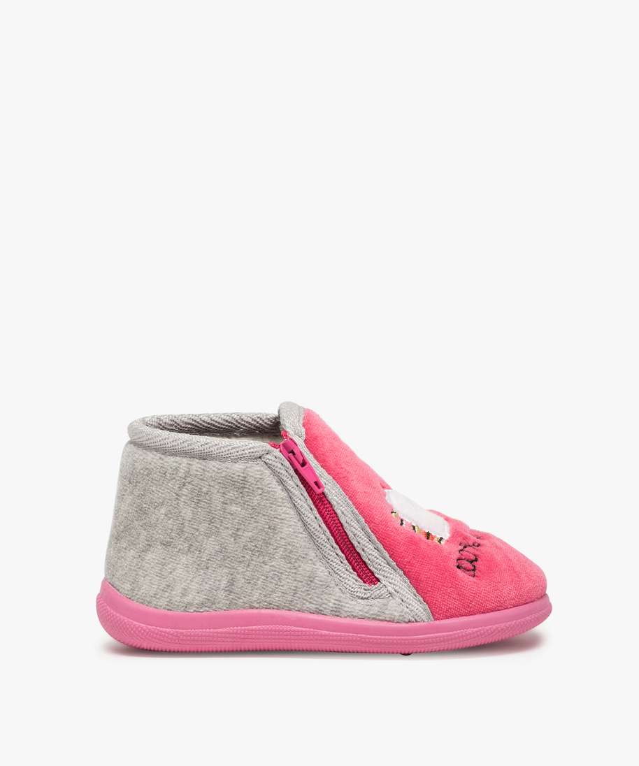 chaussons bebe fille zippes avec licorne brodee - mieux gris