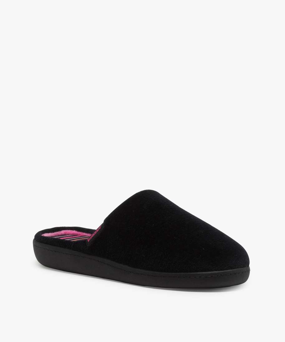chaussons femme mules en velours ras isotoner noir vif chaussons