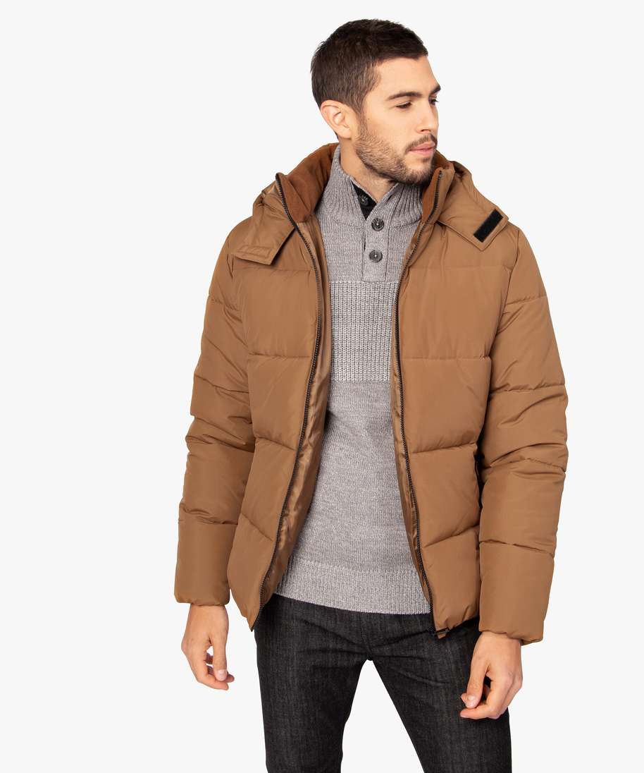 blouson homme matelasse avec col en polaire et capuche orange blousons et vestes homme GEMO