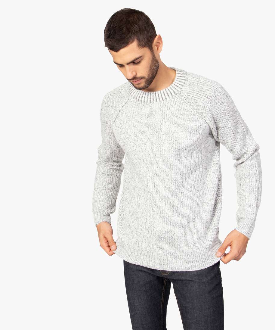 Pull Homme Coton et Polyester Recyclés Beige Chiné