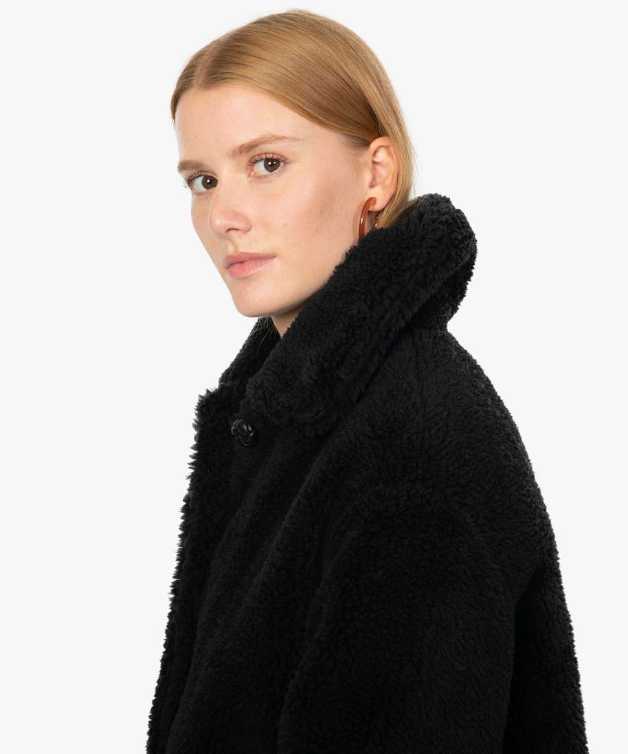 Manteau peluche noir femme cheap