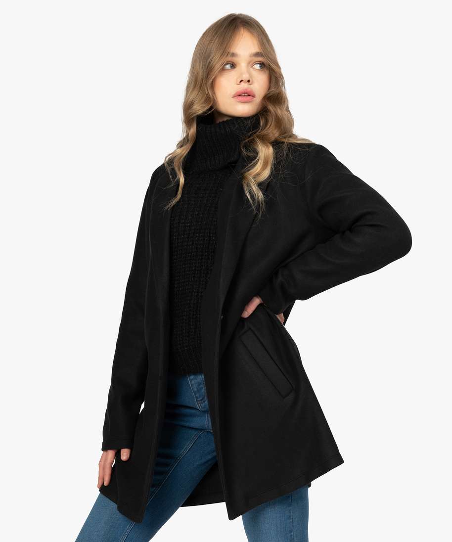 manteau court droit noir femme