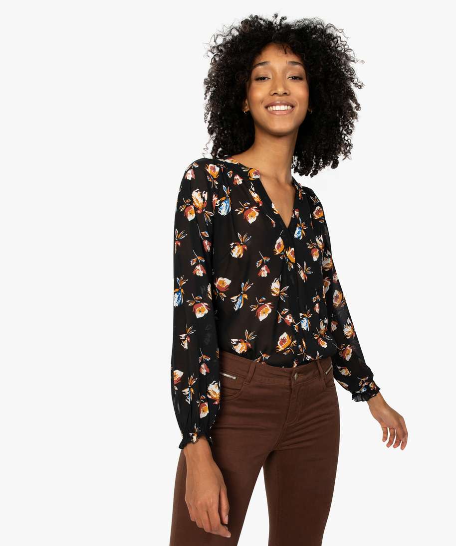 chemise femme a smocks en voile imprime imprime blouses femme GEMO
