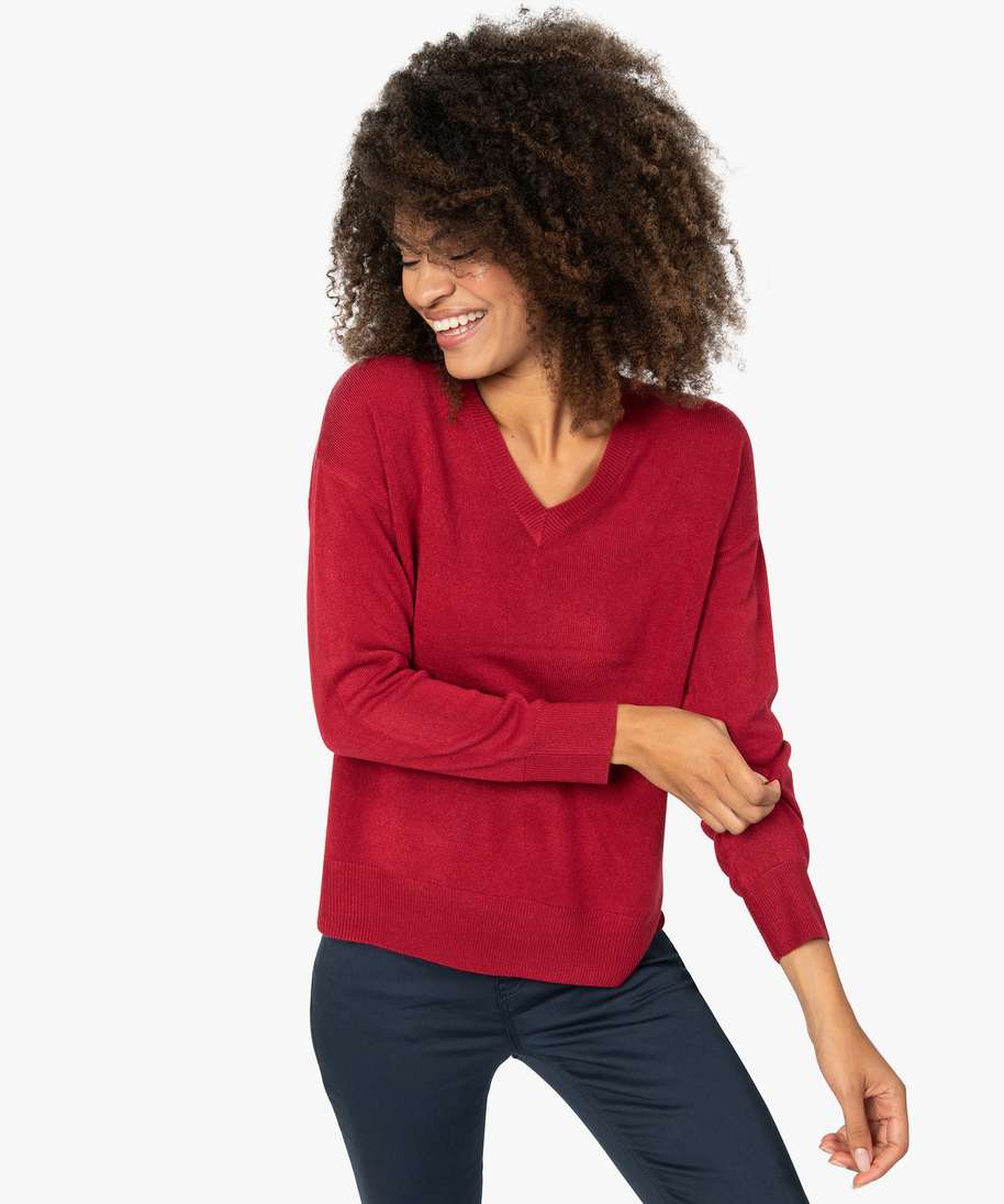 pull femme a fentes laterales et col v rose pulls femme