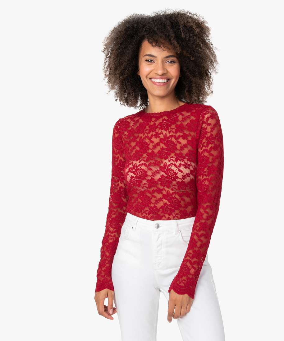 T shirt manche longue online rouge femme