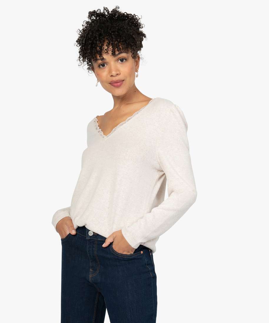 Tee shirt cheap dentelle beige