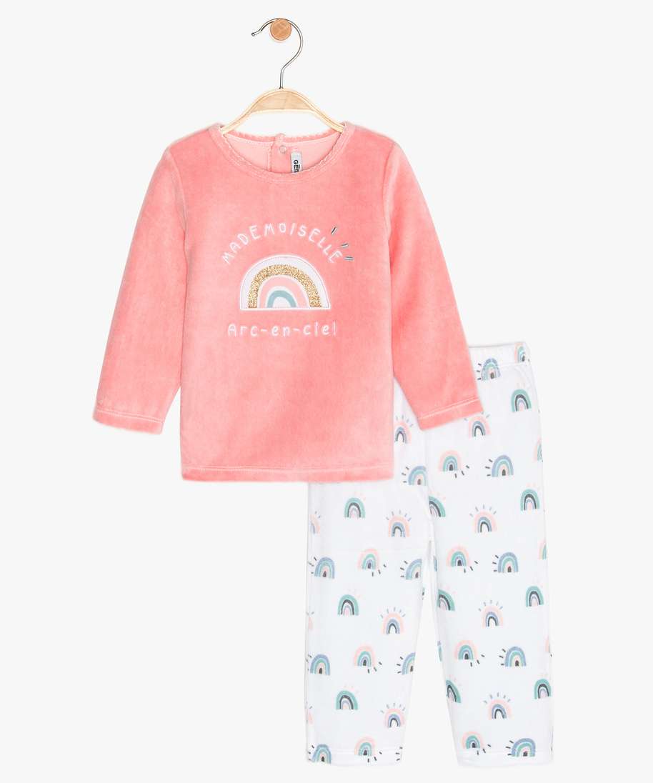 pyjama bebe fille en velours imprime arc-en-ciel multicolore
