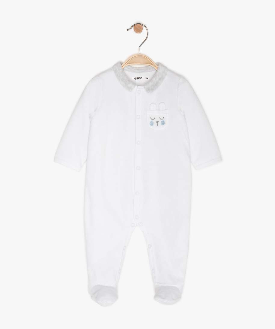Pyjama Bebe En Velours Texture Avec Col Contrastant Blanc Bebe Gemo