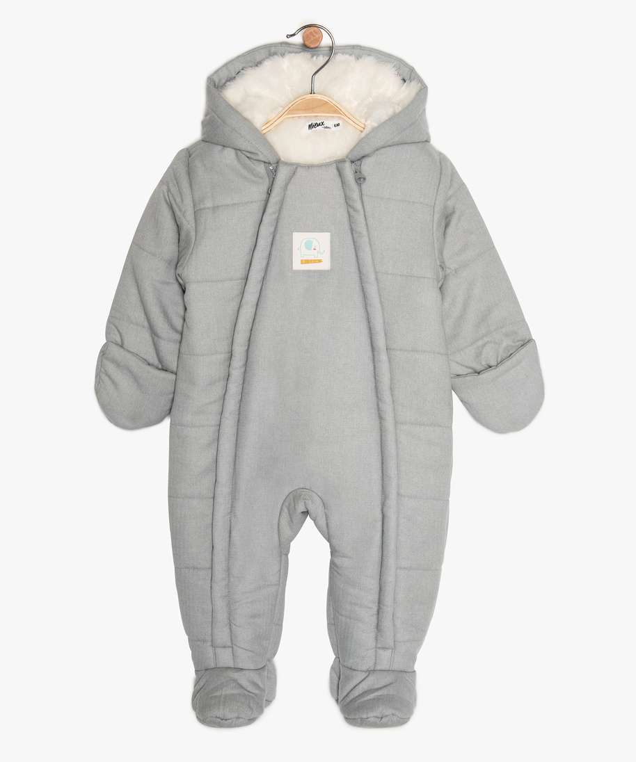 combinaison pilote bebe avec capuche et moufles gris