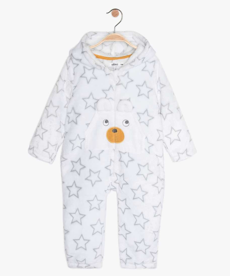 Combinaison Bebe En Matiere Peluche Imprime Ours Et Etoiles Beige Bebe Gemo