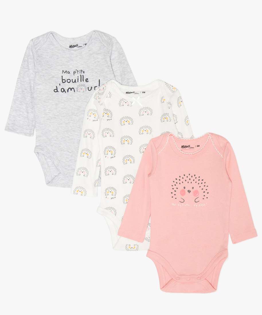 Gemo Vetements Fille Body Bebe Fille A Manches Longues Avec Motifs Herissons Lot De 3 Multicolore Bebe Gemo Gemo Vetements Fille Body Bebe Fille A Manches Longues Avec Motifs Herissons Lot De 3 Multicolore Bebe Gemo