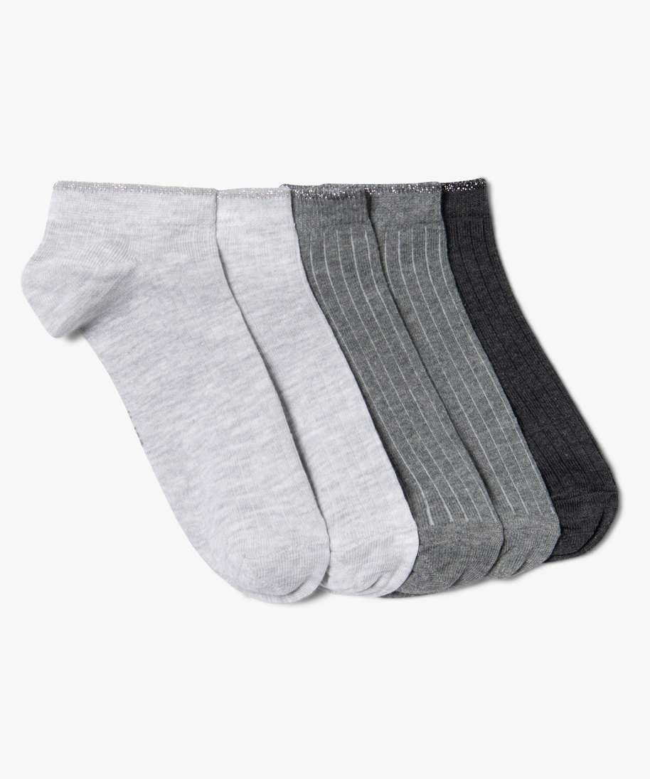 chaussettes femme courtes a cotes finition pailletee (lot de 5) gris chaussettes