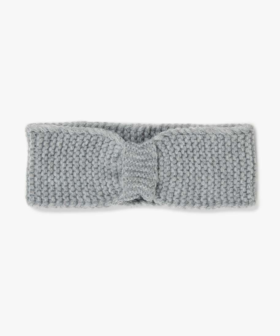 bandeau cache-oreille bebe fille en grosse maille unie gris bebe