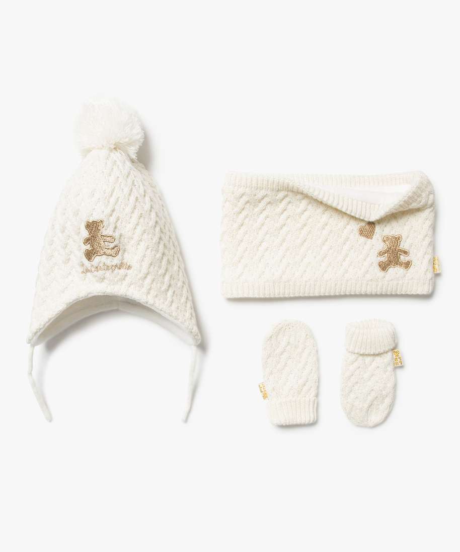 ensemble hiver 2 pieces bebe fille bonnet et echarpe - lulucastagnette  beige bebe