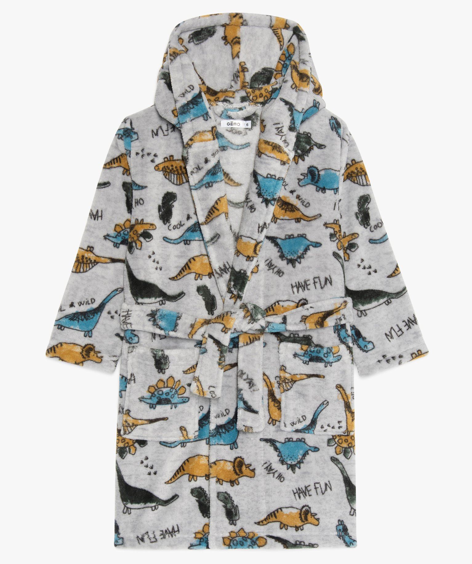 peignoir garcon avec capuche a motifs dinosaures kaki fonce garcon