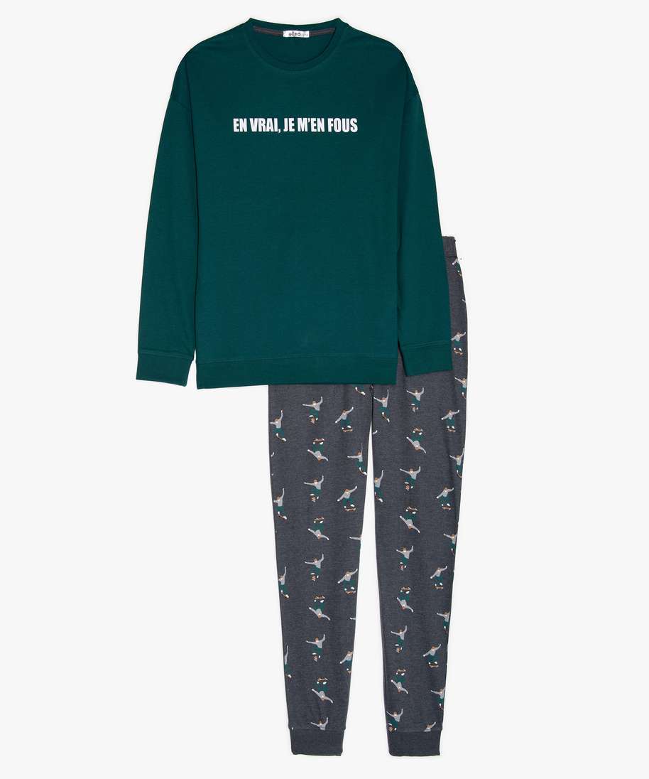 pyjama garcon bicolore en coton avec motif skate vert pyjamas