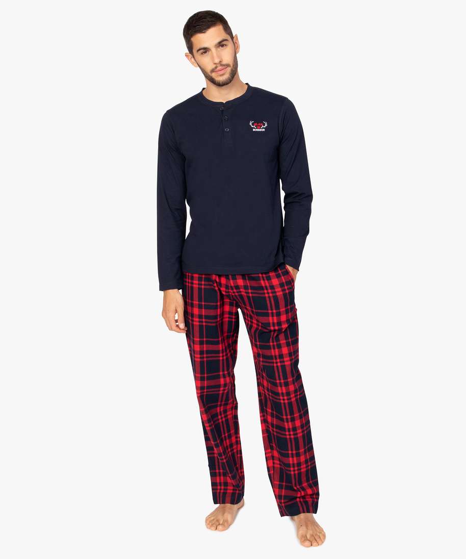 Pyjama Homme Haut Unis Jensey Bas Carraux Flanelle STONE