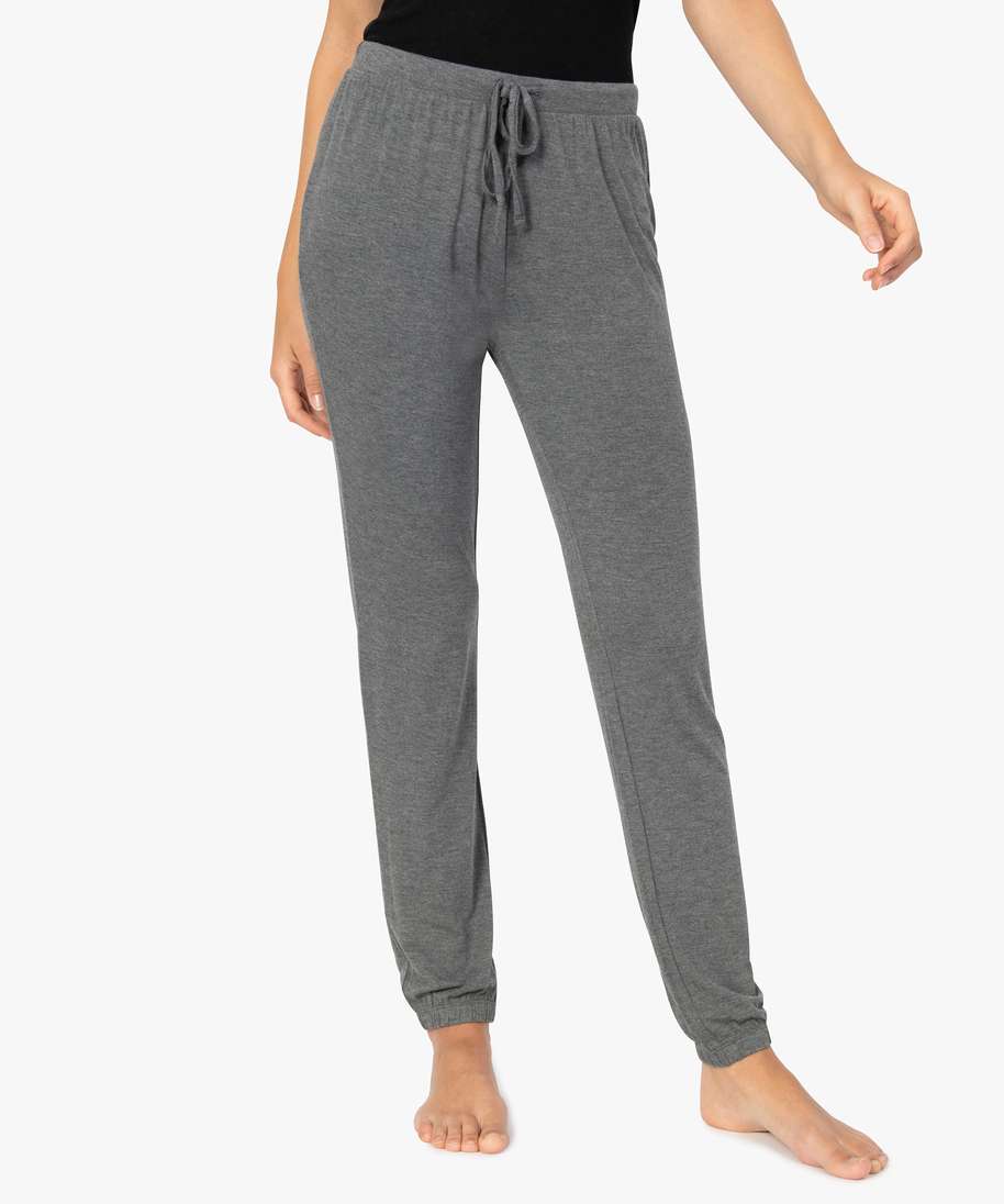 pantalon de pyjama femme en maille fine avec bas resserre gris bas de pyjama