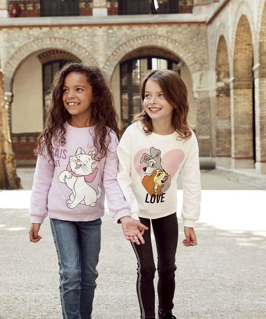 sweat fille en molleton doux a motif disney animals la belle et le clochard beige sweats fille GEMO