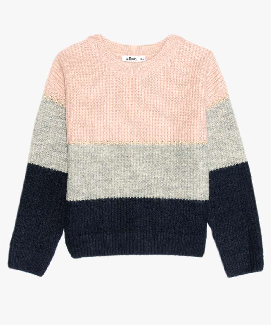 pull fille tricolore avec touches pailletees multicolore pulls