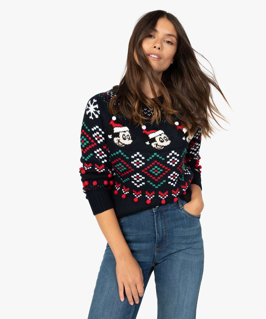 pull femme special noel avec motifs mickey - disney noir pulls femme