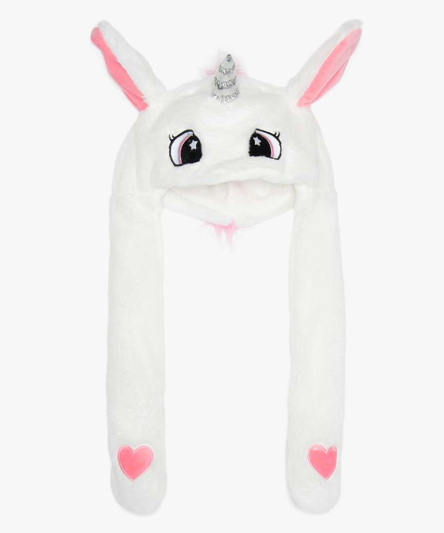 bonnet fille a motif licorne avec longues pattes blanc fille