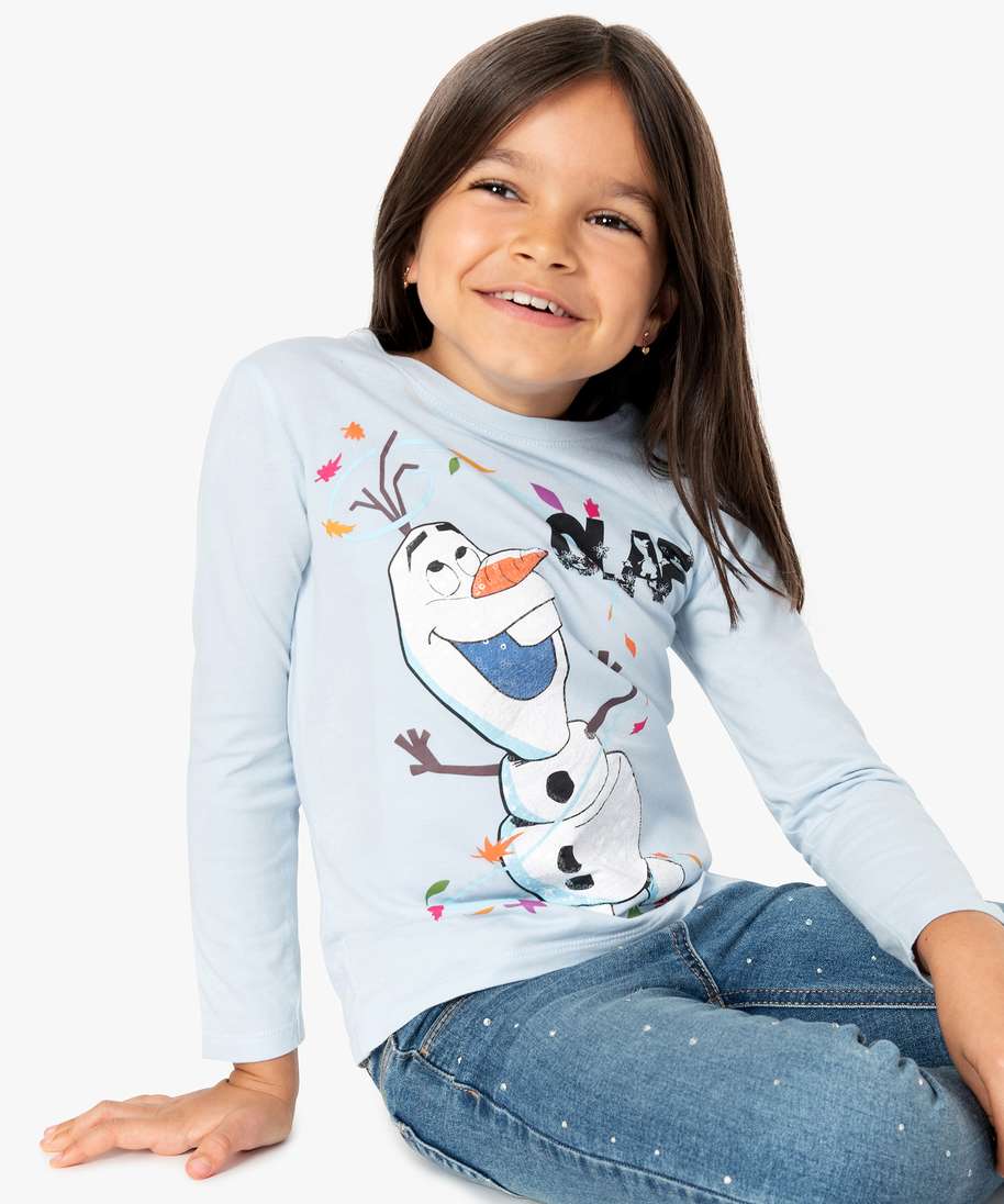 tee-shirt fille a manches longues avec motif – la reine des neiges bleu  tee-shirts