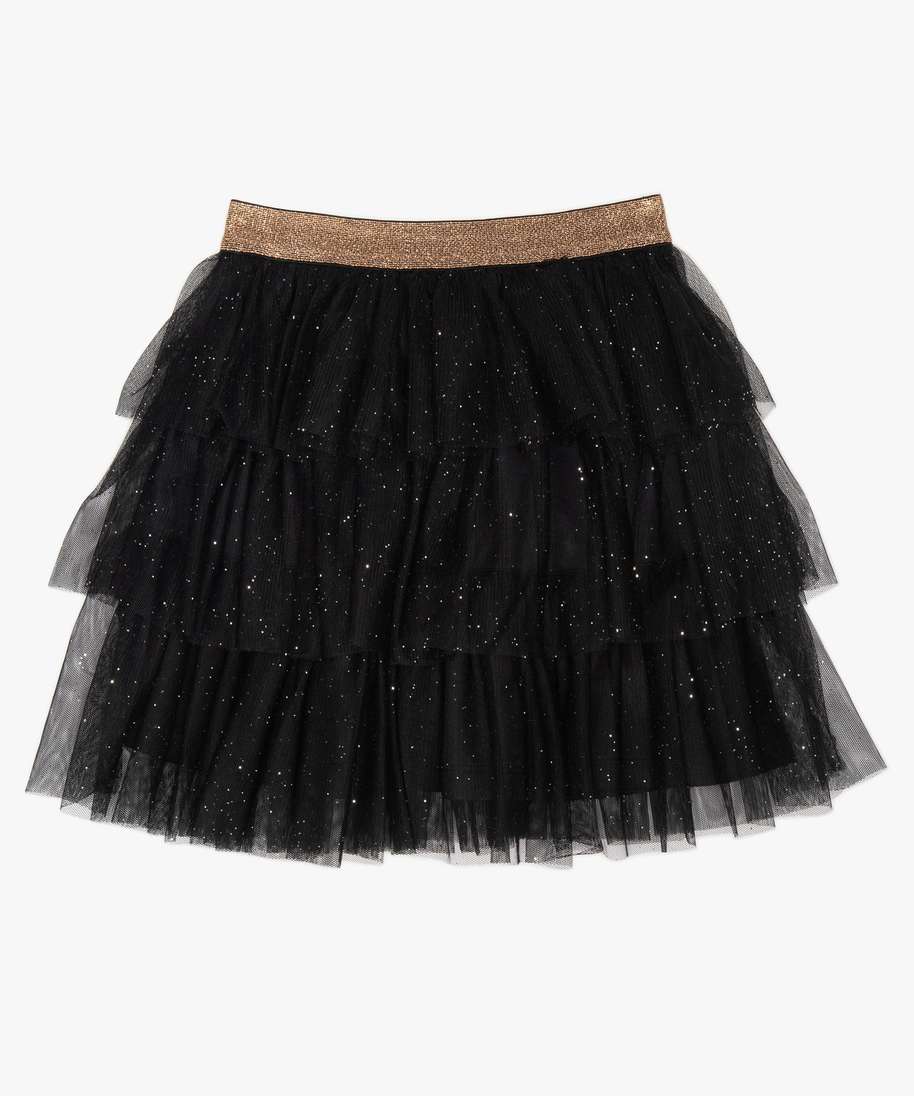 jupe fille en tulle avec paillettes et ceinture elastiquee noir