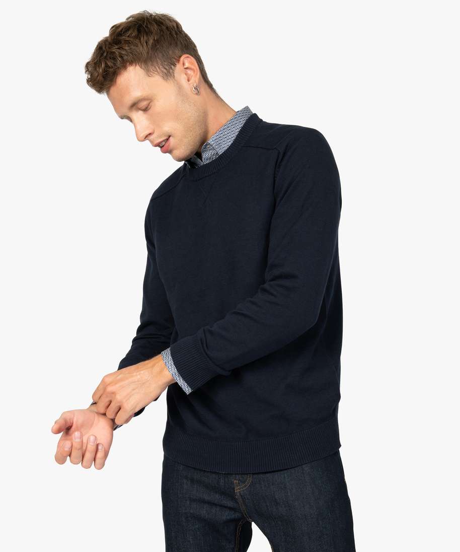 pull homme en maille fine avec col rond bleu pulls homme