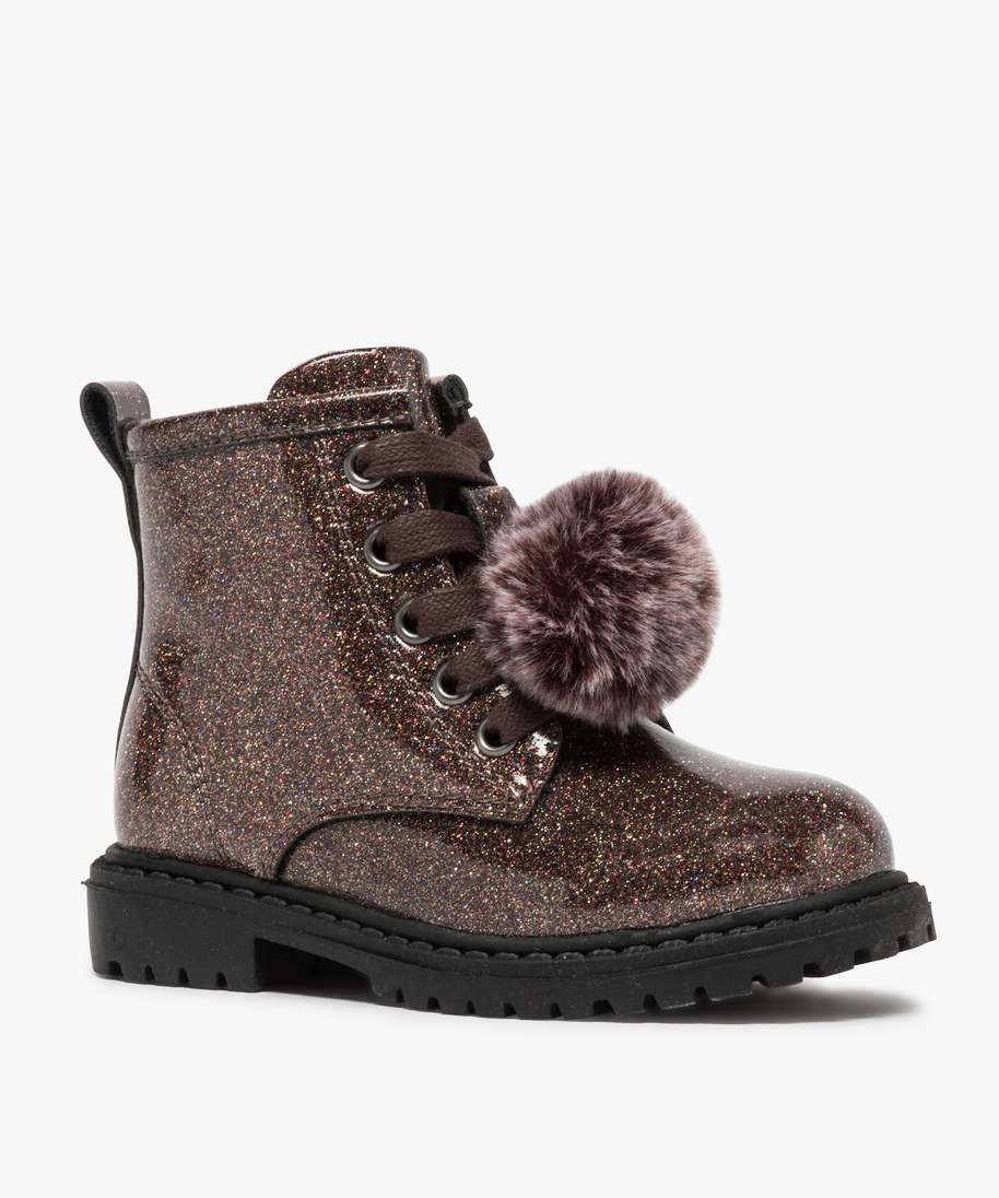 chaussures bebe fille montantes pailletees avec pompon rose bottes et chaussures montantes bebe GEMO