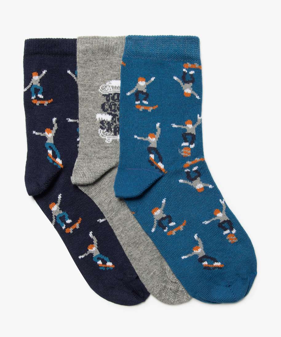 chaussettes garcon tige haute motif skate (lot de 3) bleu chaussettes  promos