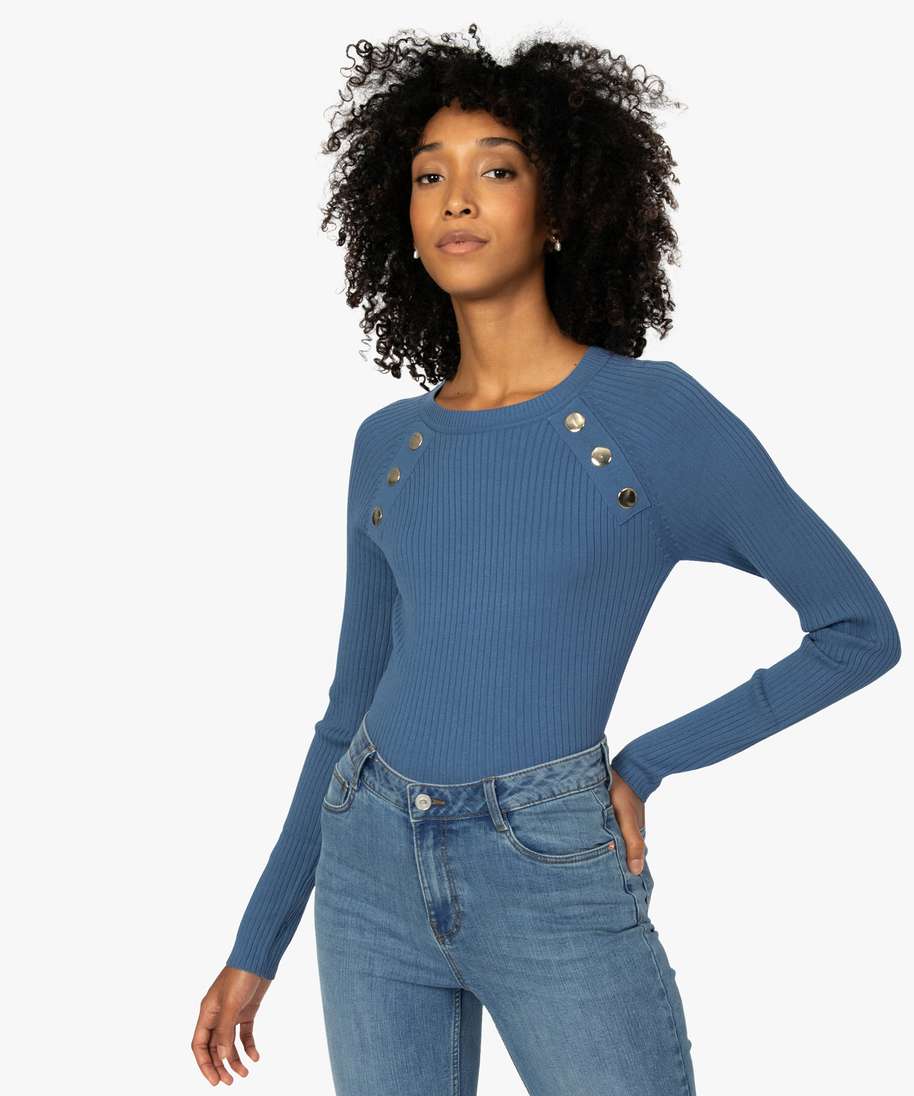 pull femme cotele et ajuste bleu pulls femme GEMO