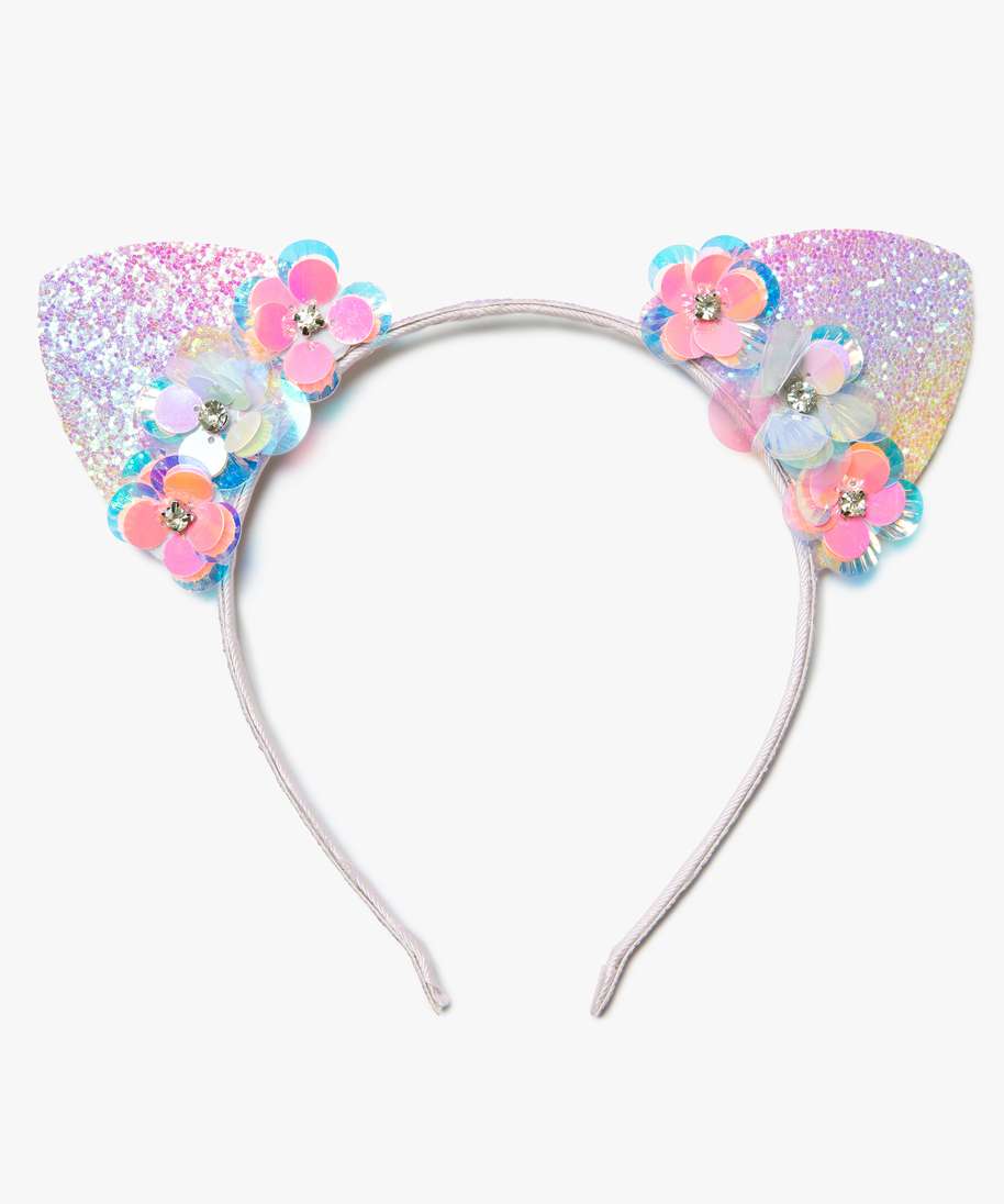 Serre Tete Fille Paillete A Oreilles De Chat Et Fleurs Multicolore Fille Gemo