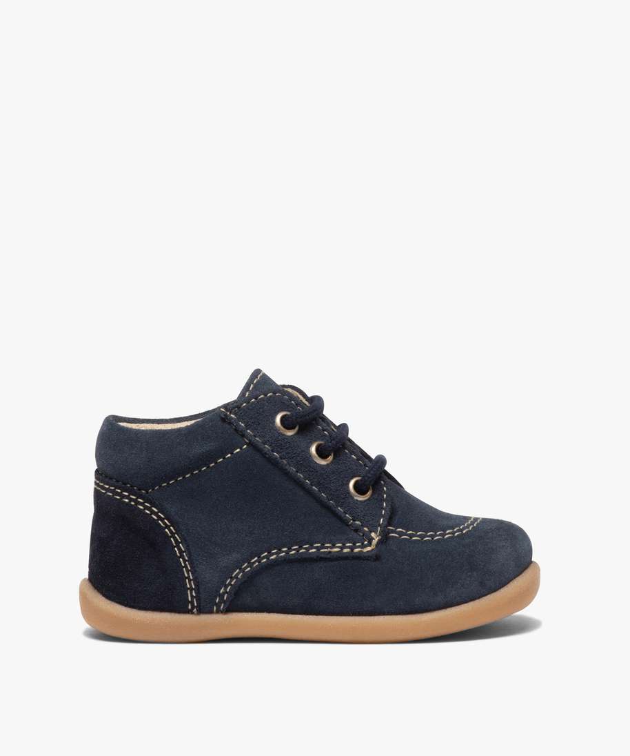 chaussures premiers pas bebe garcon dessus cuir uni bleu bebe