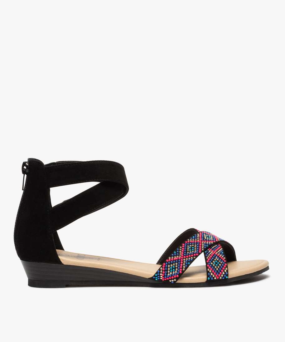 sandales femme zippees a petit talon et brides fantaisie noir sandales et  nu-pieds
