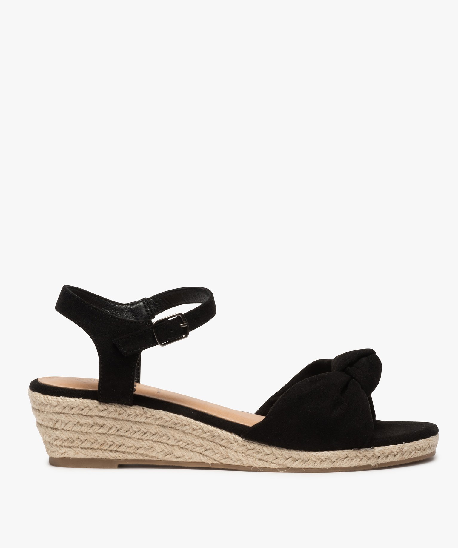 sandales fille a talon compense dessus drape en suedine noir standard sandales et nu pieds fille GEMO