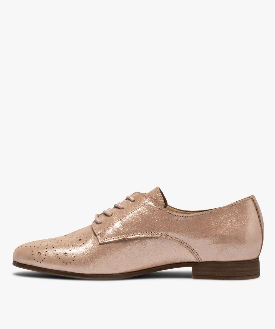derbies femme a talon plat et dessus en cuir perfore rose derbies femme GEMO