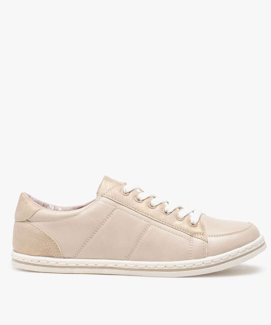 tennis femme a semelle fine et details pailletes beige standard baskets et tennis femme GEMO