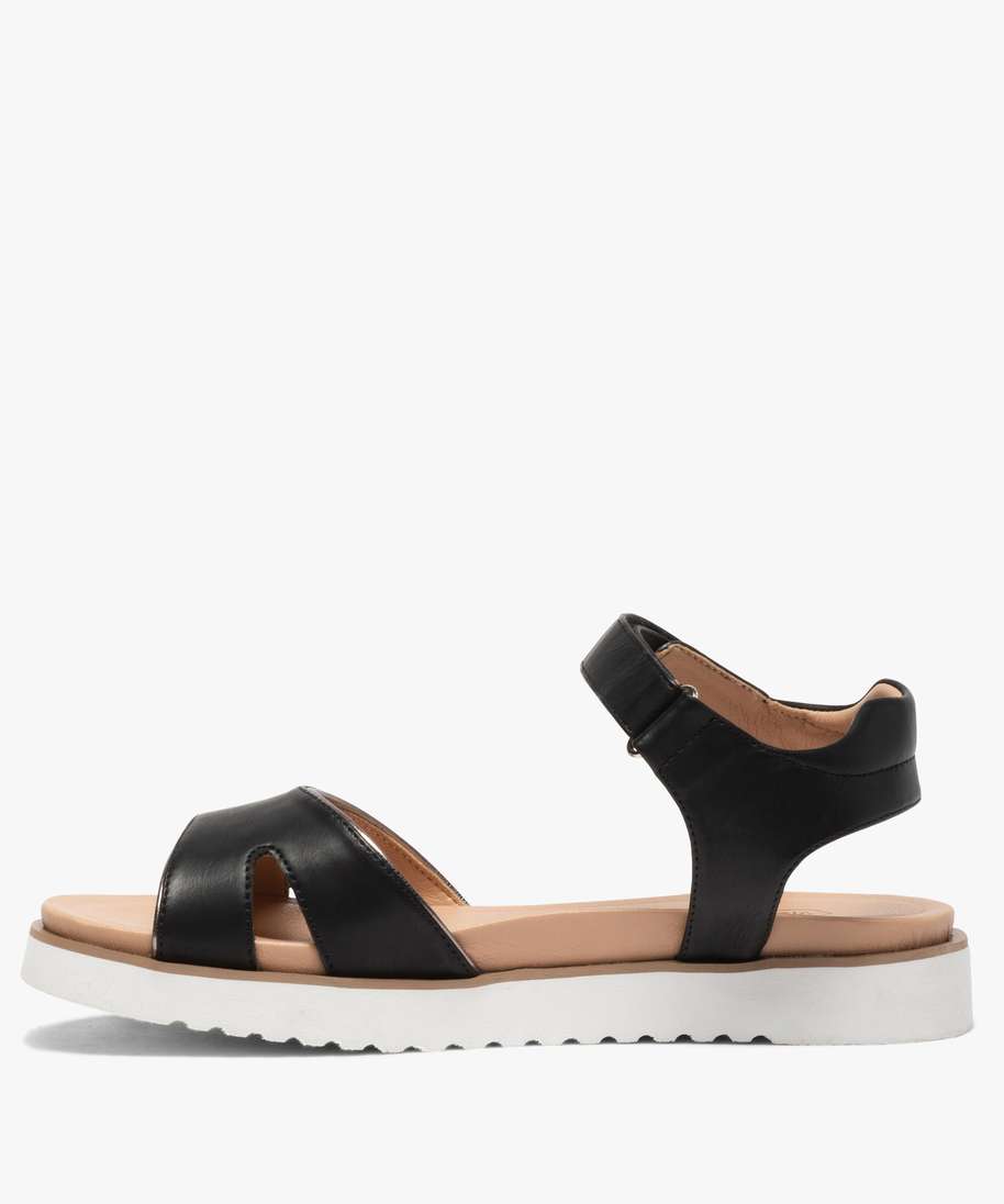 sandales femme a semelle epaisse contrastante noir vif sandales plates et nu pieds femme GEMO