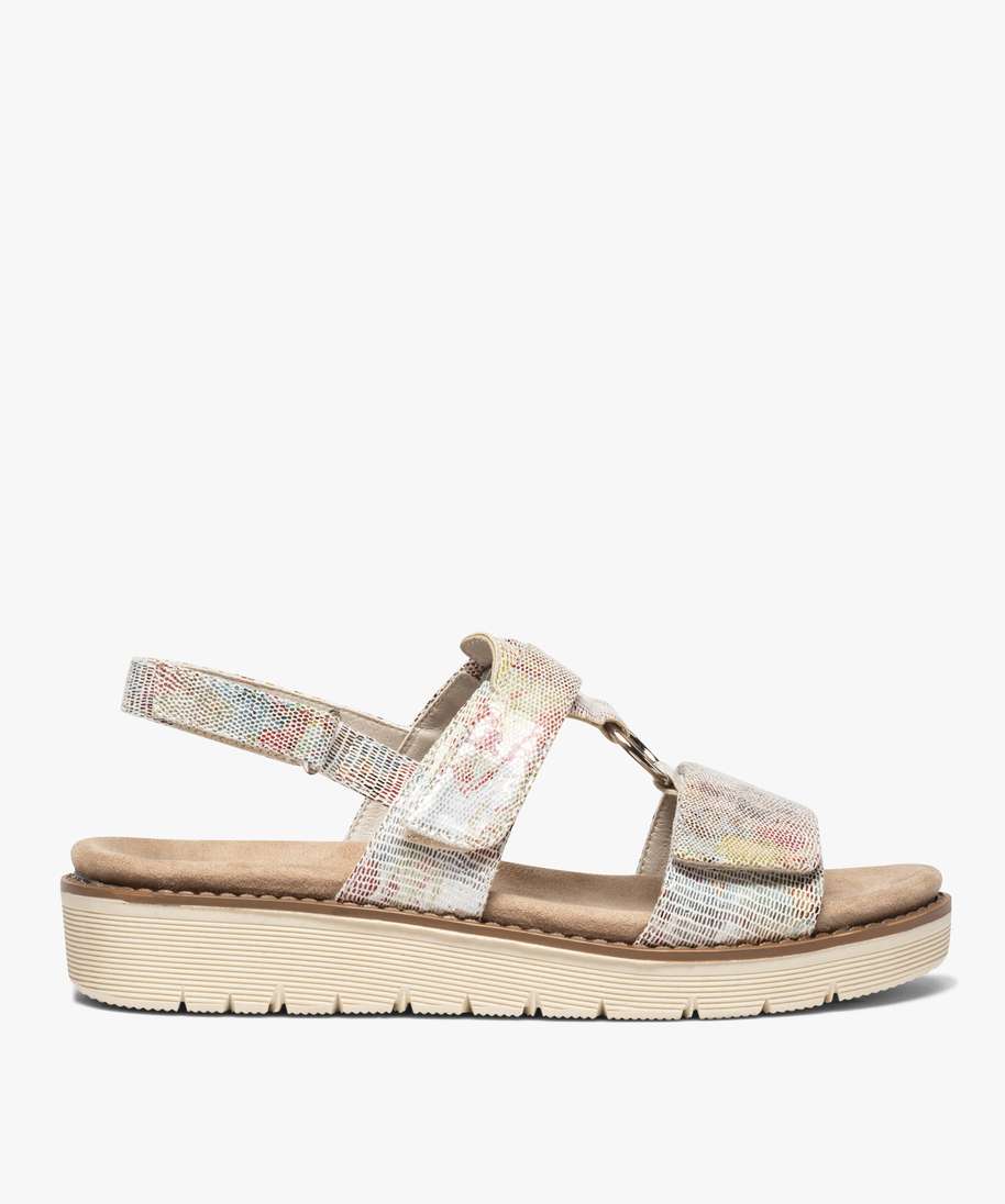 sandales femme a semelle crantee et brides scratch coloris assortis  sandales plates et nu-pieds