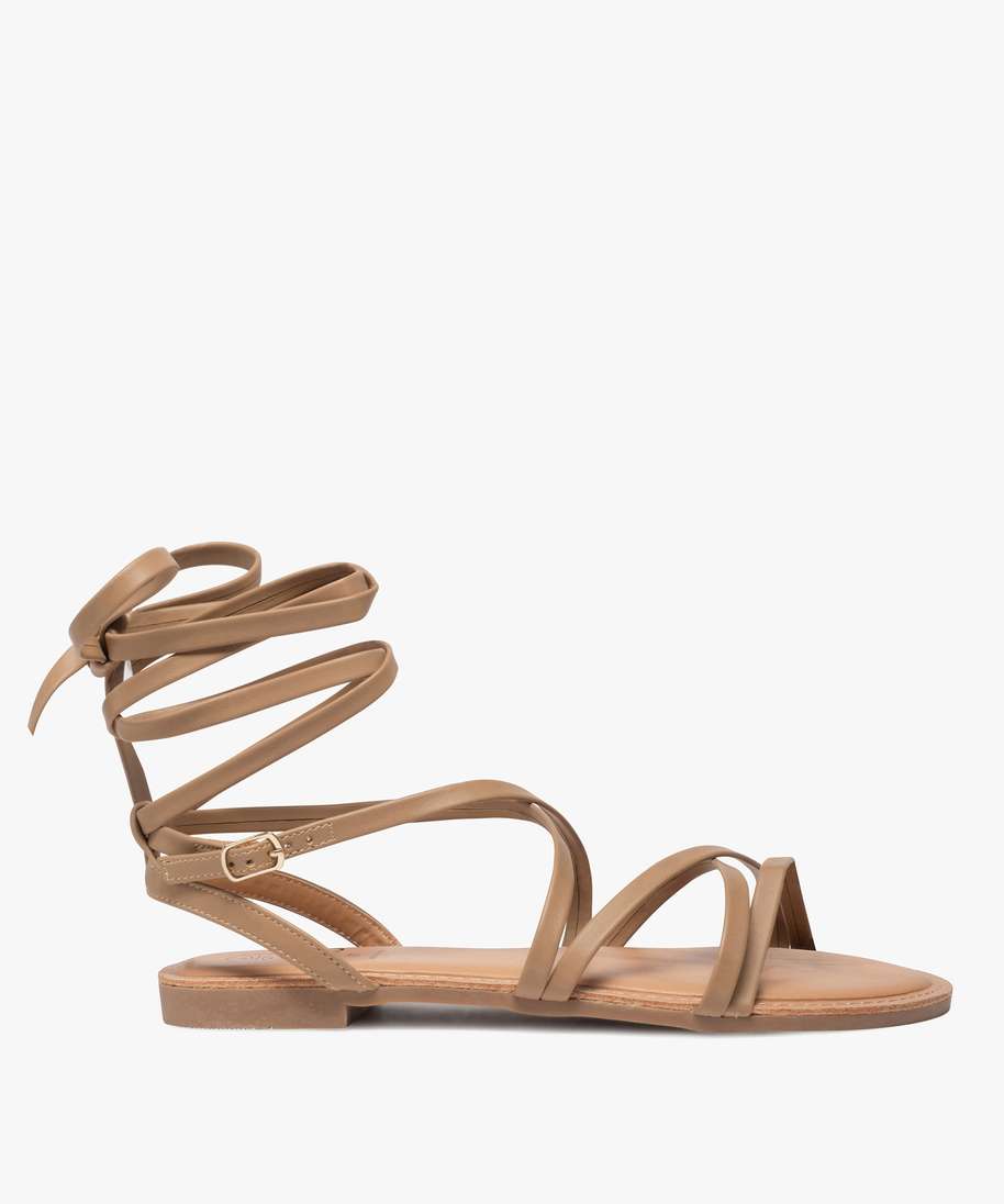 sandales femme a fines brides lacees cheville rose sandales plates et nu pieds femme GEMO