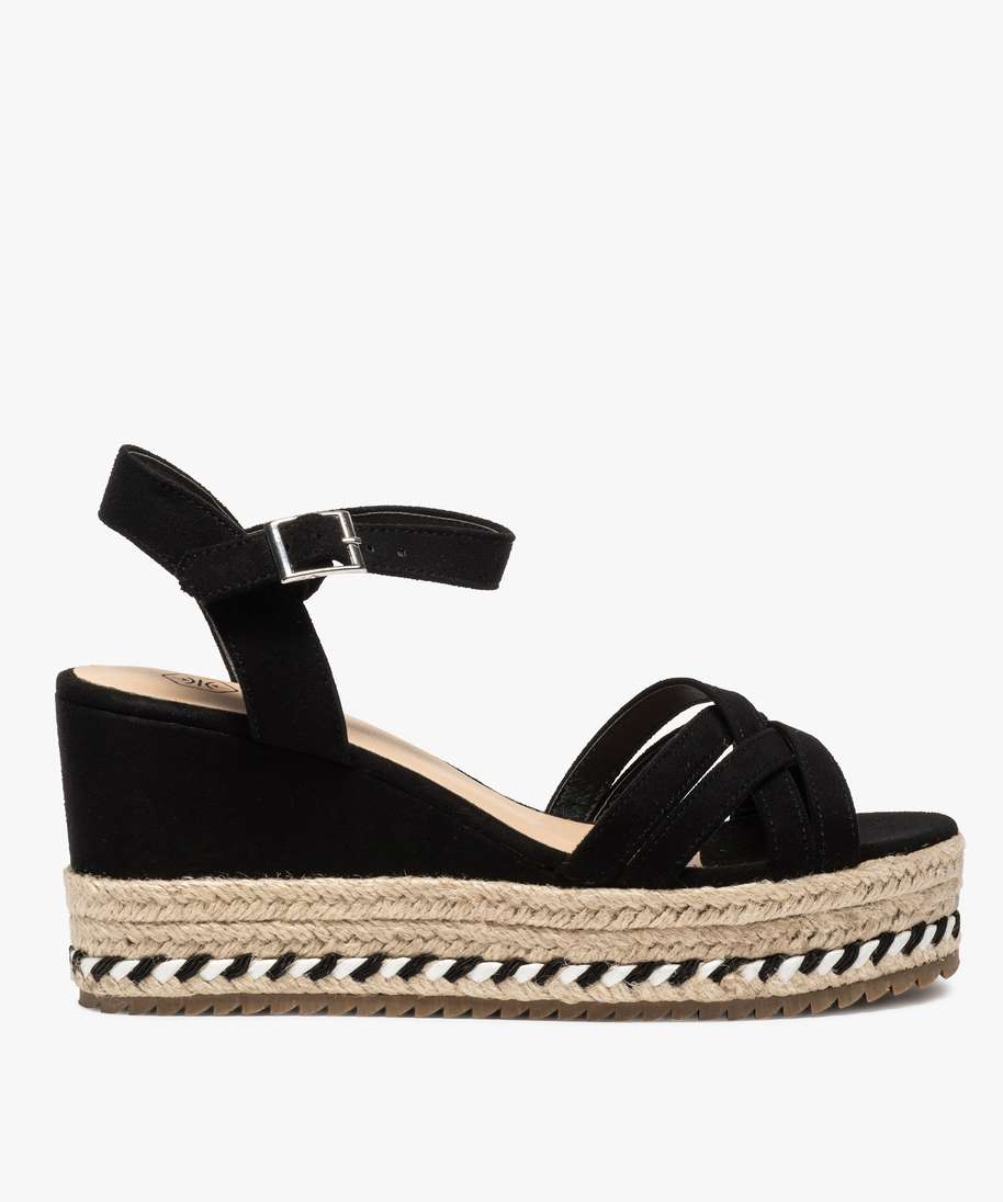 sandales femme a talon compense et dessus en suedine noir standard sandales a talon femme GEMO