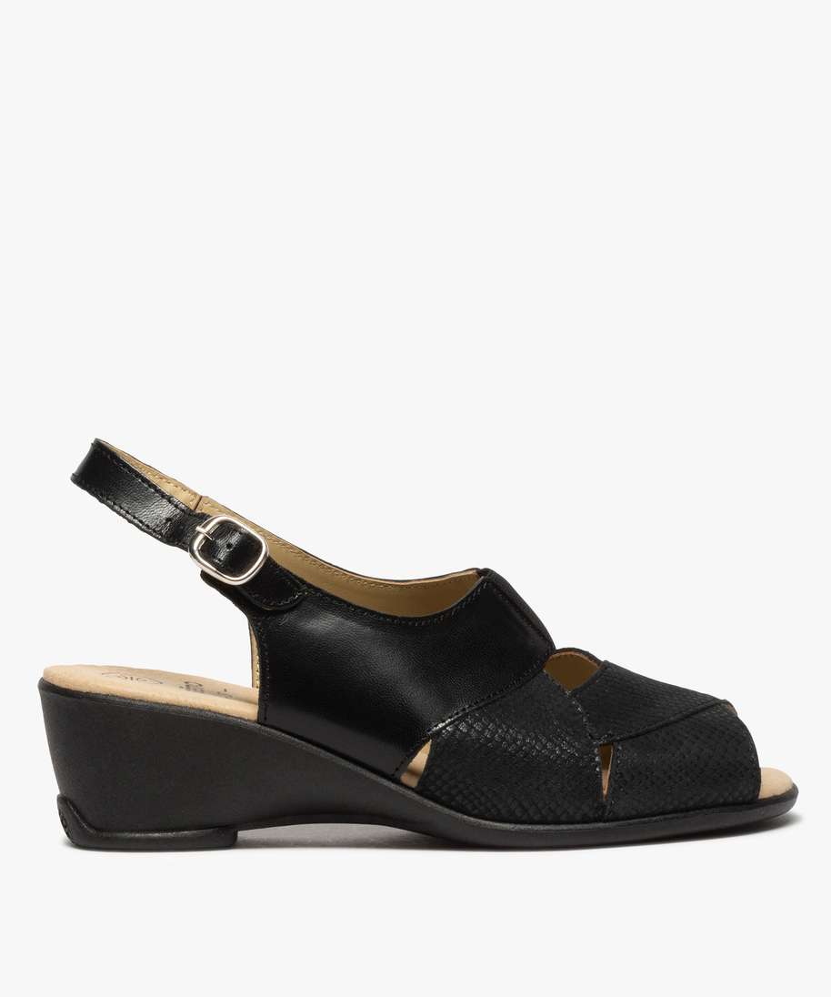 sandales femme confort compensees dessus cuir uni noir sandales