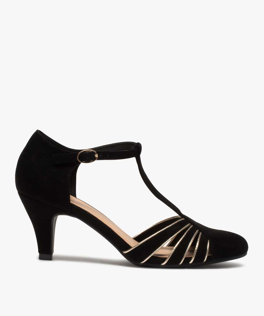 salomes femme a talon en suedine avec details dores noir standard escarpins femme GEMO