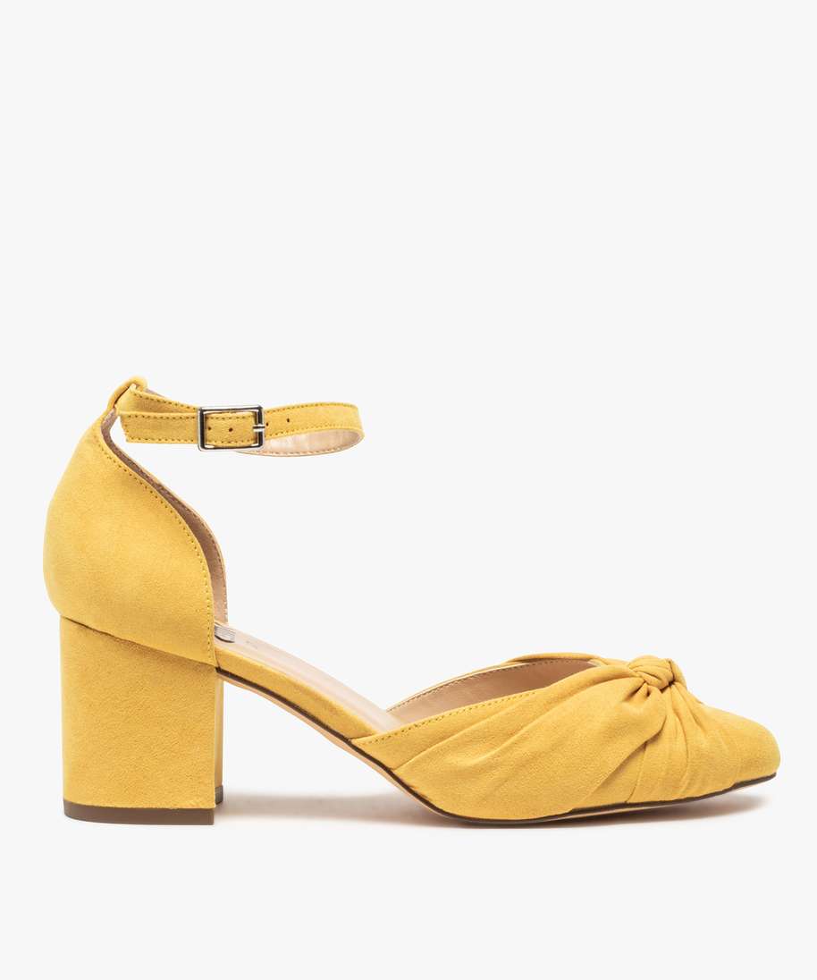 escarpins femme a talon carre bout drape et fine bride jaune femme