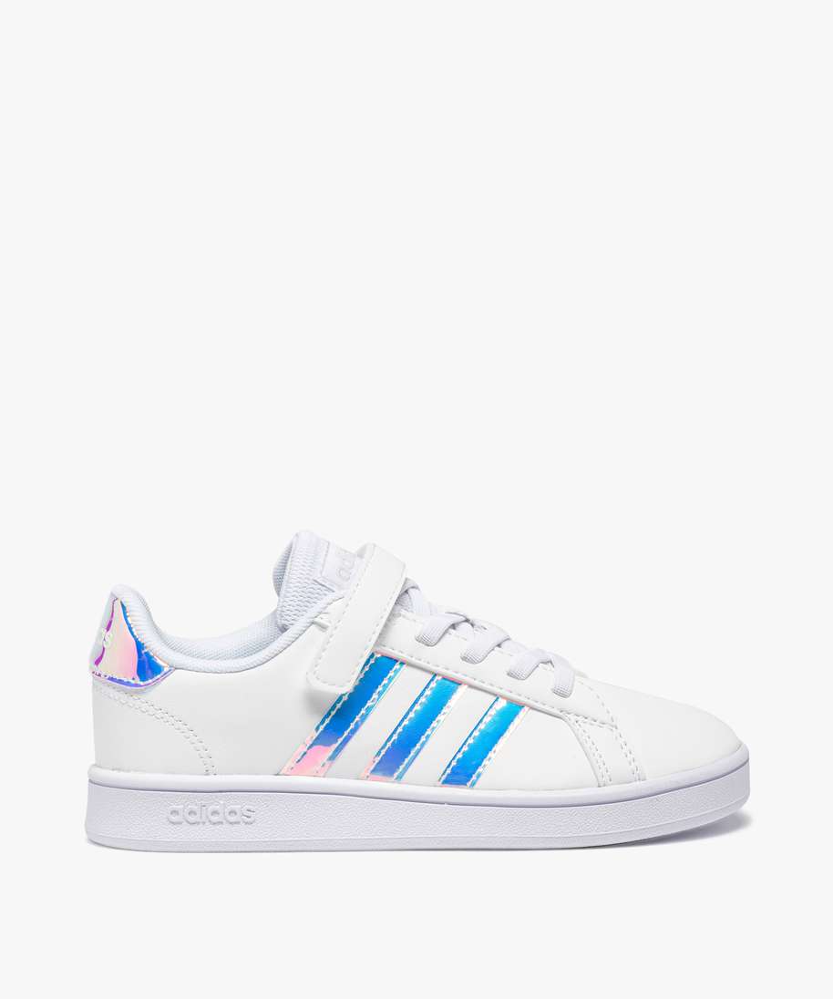 Baskets fille à scratch détails irisés – Adidas Grand C blanc